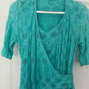 Joseph ribkoff , beautiful lace top , turquoise